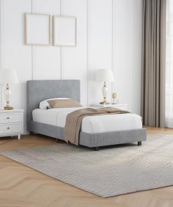 Grey Upholstered Single Bed Frame Ribbed Fabric