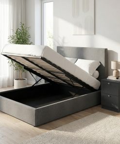 Rufford Double Size Ottoman Storage Bedframe – Fossil Grey Fabric