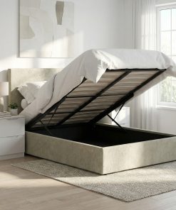 Rufford King Size Ottoman Storage Bedframe – Marbled Sand Fabric