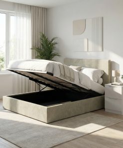 Rufford Double Size Ottoman Storage Bedframe – Marbled Sand Fabric